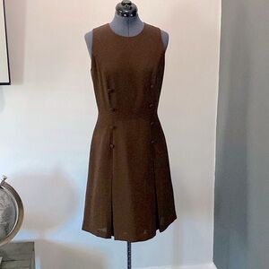 Marianna A-line Olive Crepe Dress w/Pleats and Button Details, Size 8